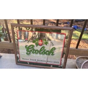 Vintage Grolsch Beer Bar Mirror Master Dutch Brewers Since 1615 Wood Frame 21x17